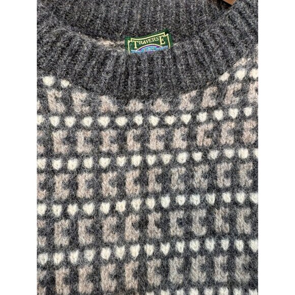 Vintage Traverse Bay Woolen Co. 100% Pure Wool Checkerboard Sweater Gray Tan - Picture 4 of 12
